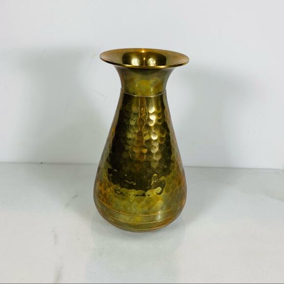 Hammered Brass Vase 7.5" Tall Vintage Heavy - Picture 1 of 7